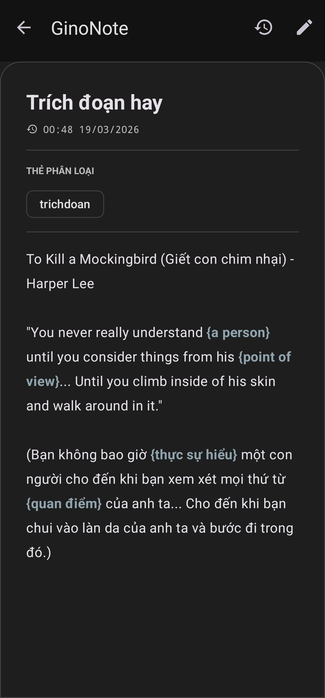 Màn hình ghi chú
